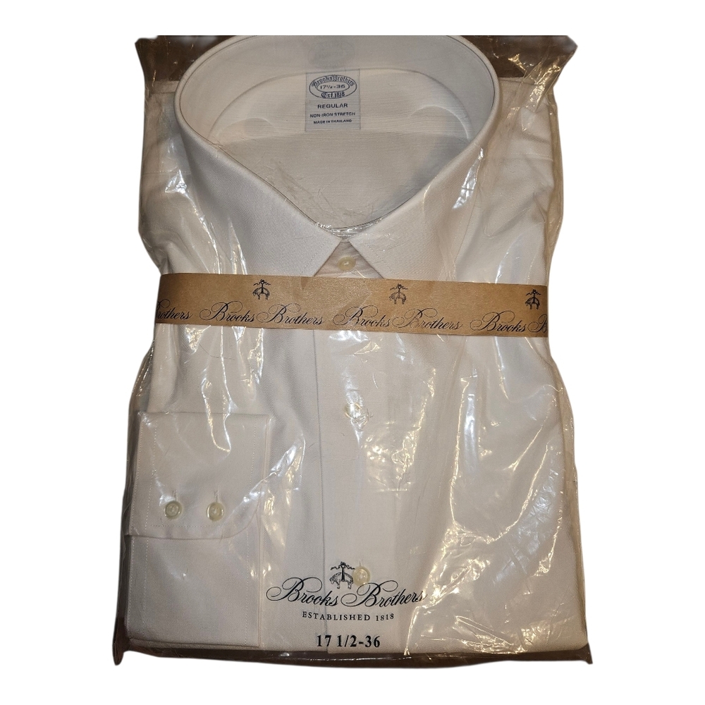 Brooks Brothers Men's Classic White No Iron Dress Shirt Size 17.5-36 Regular NWT